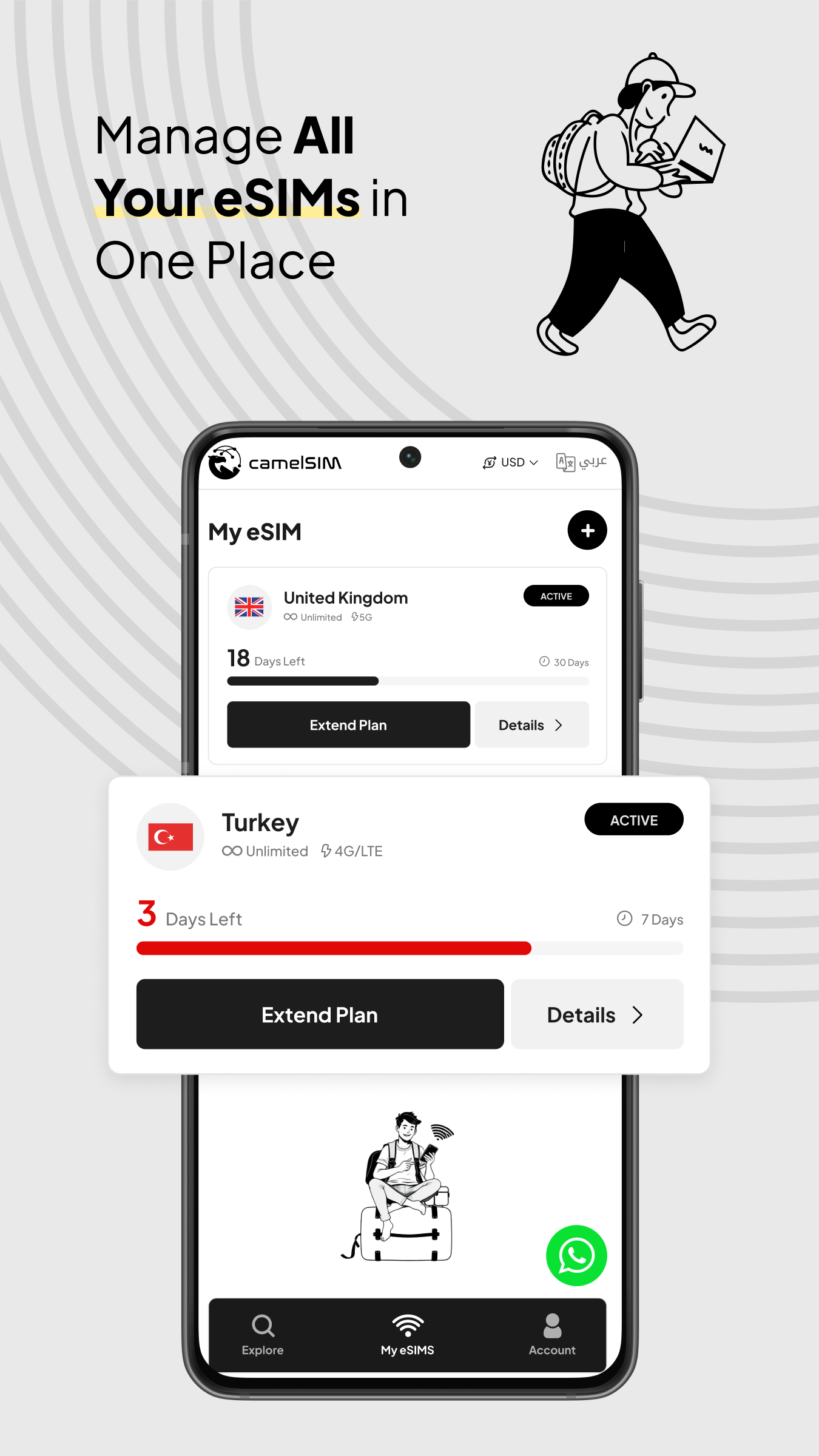 My eSIMs screen